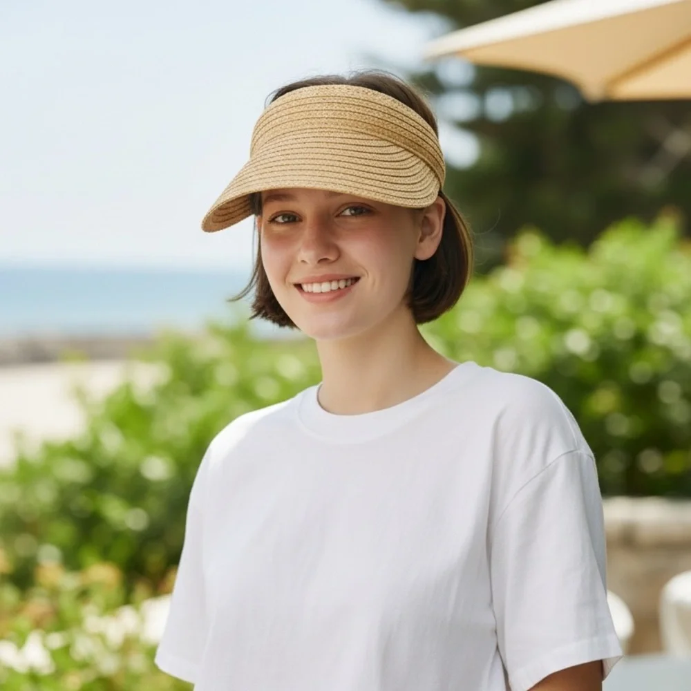 Furtalk Women’s Straw Sun Visor Hat in Natural Beige